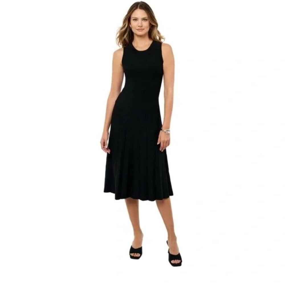 Edited Remi Bader Black Sleeveless Pleated Knit Midi Dress Womens Sz Small NEW
